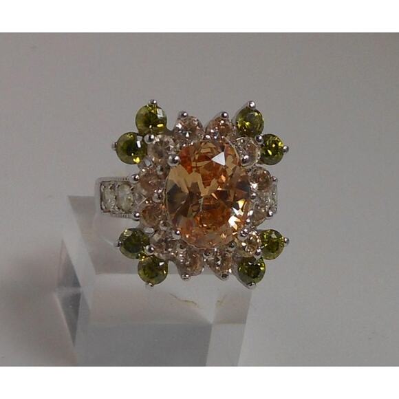 Vintage Sterling Silver Cocktail Ring Sparkly Sim Diamonds Thailand Size 7.25 - Picture 2 of 10